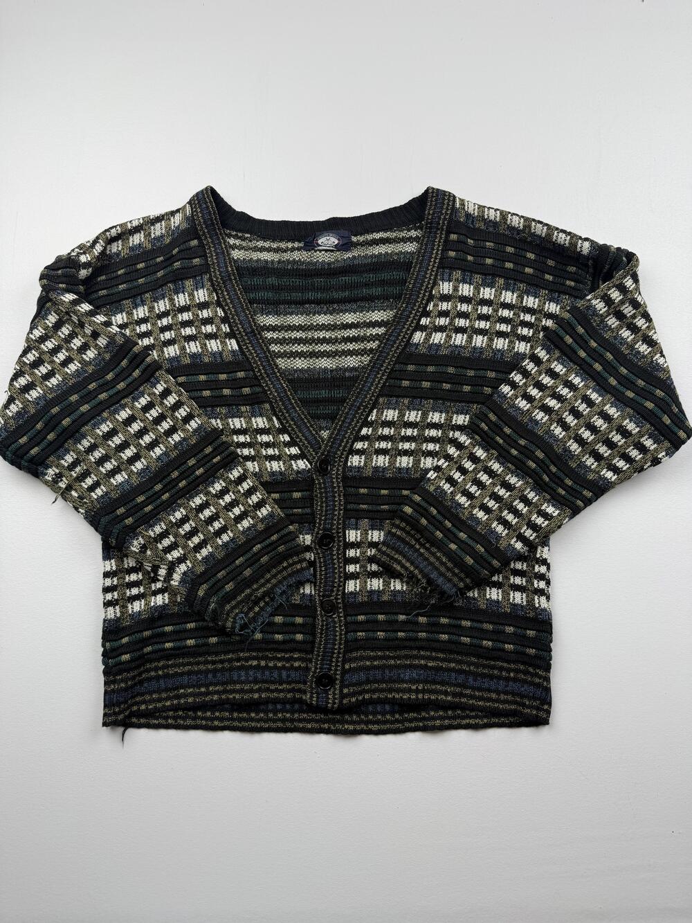 Knights Bridge Sweater Mens Black Check Chunky Knit Button Cardigan V Neck Read
